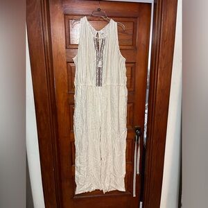 Old Navy Cream Striped Sleeveless Jumpsuit with Embroidered Detail